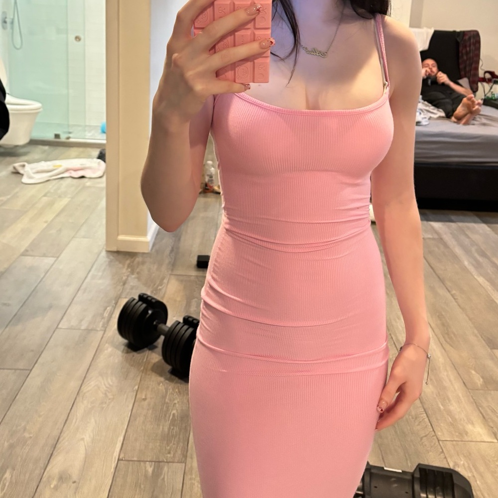 ˚⟡˖ ࣪  skims soft lounge long slip dress in pink size xxs
